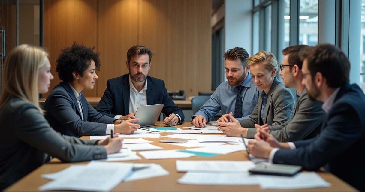 Colaboradores conversando em reunião de resolução de conflitos 