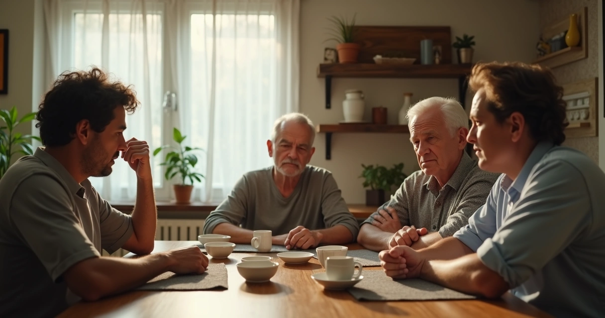 Pais e filho adulto discutindo na mesa de jantar