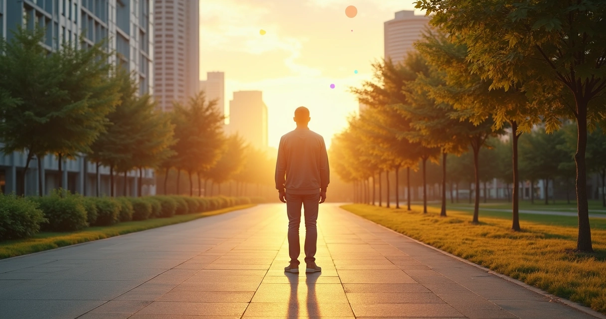 Pessoa escolhendo entre dois caminhos com símbolos de valores e ética 