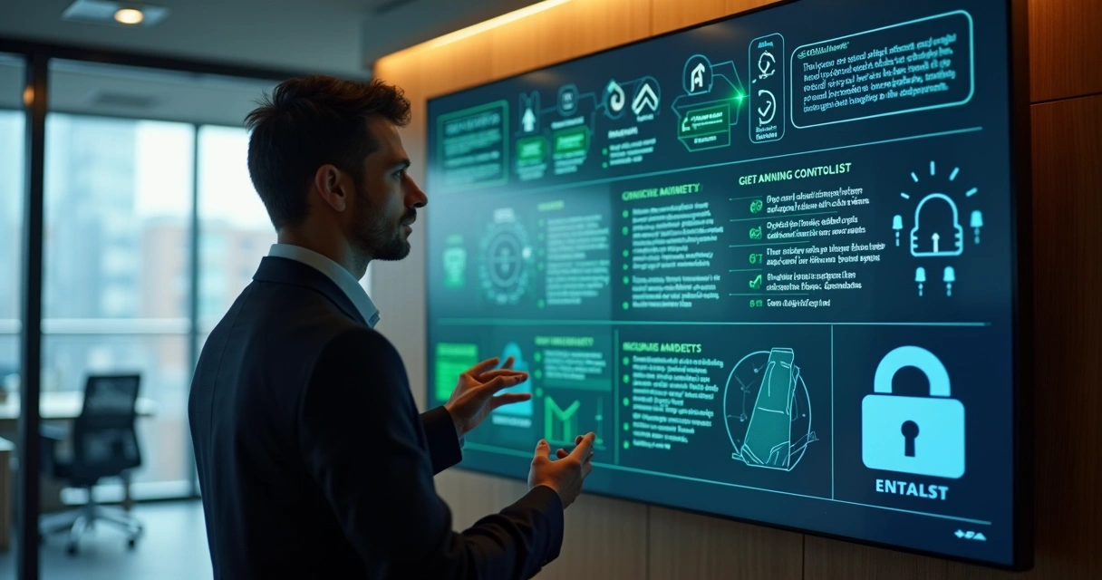 Gestor aprovando painel de compliance de dados em IA privada 