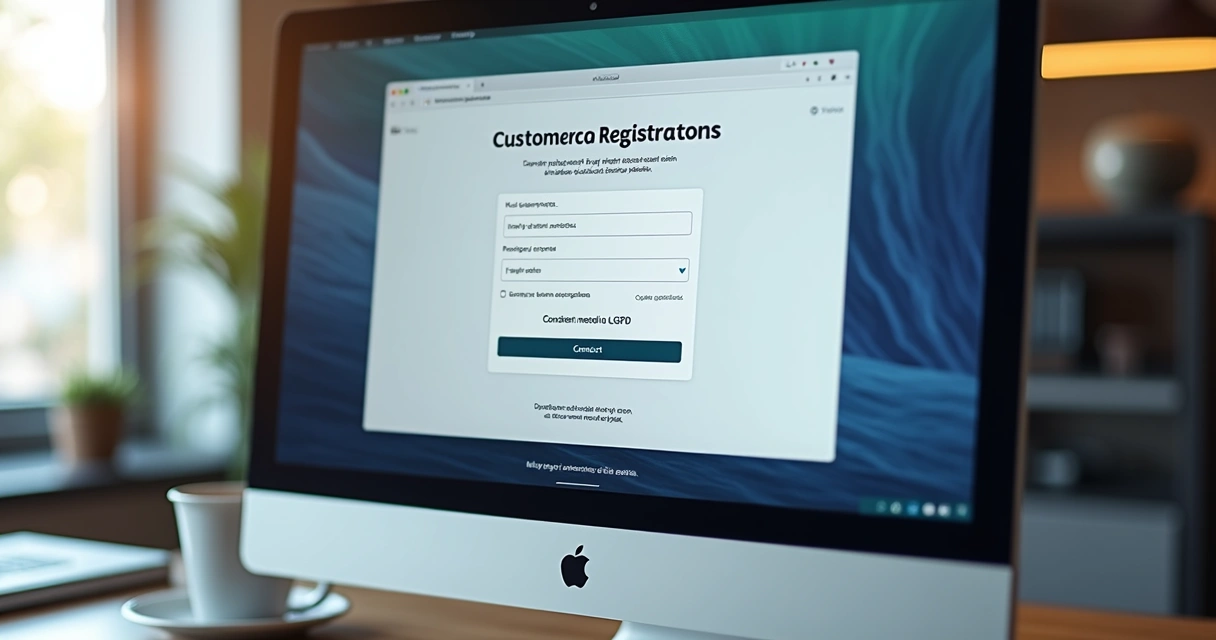 Tela de computador mostrando aviso de LGPD durante cadastro. 