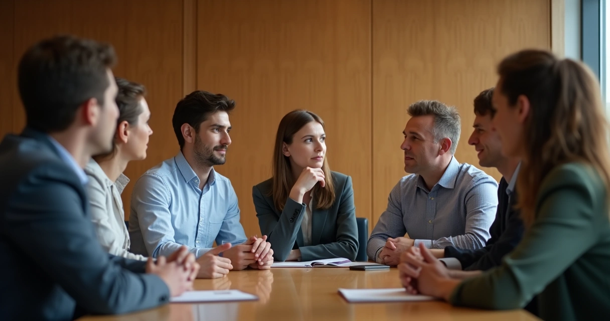 People in a meeting nodding in agreement, one person looking thoughtful 