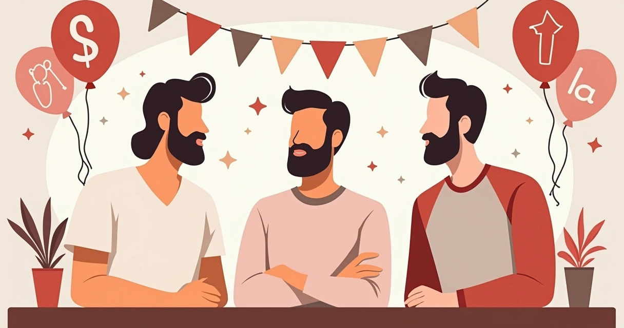 Homens com roupas modernas e estilosas em confraternização de Dia da Mulher