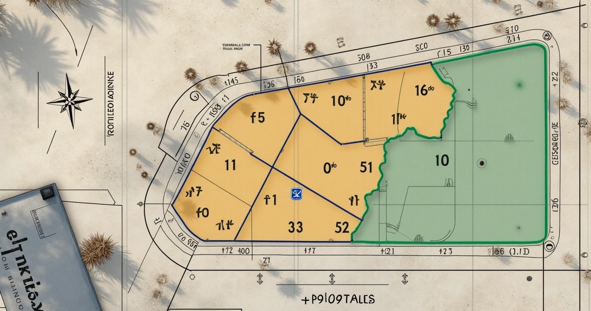 Planta topográfica com linhas marcando divisas de terrenos e áreas de sobreposição. 