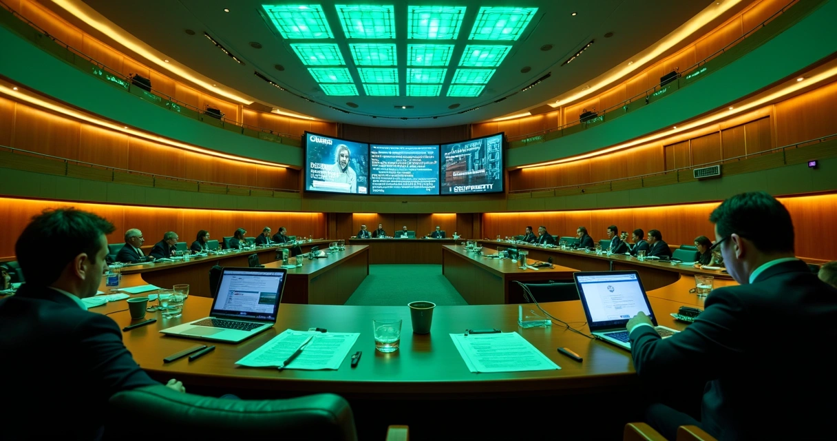 Plenário da Câmara dos Deputados com telas exibindo textos legislativos digitais 