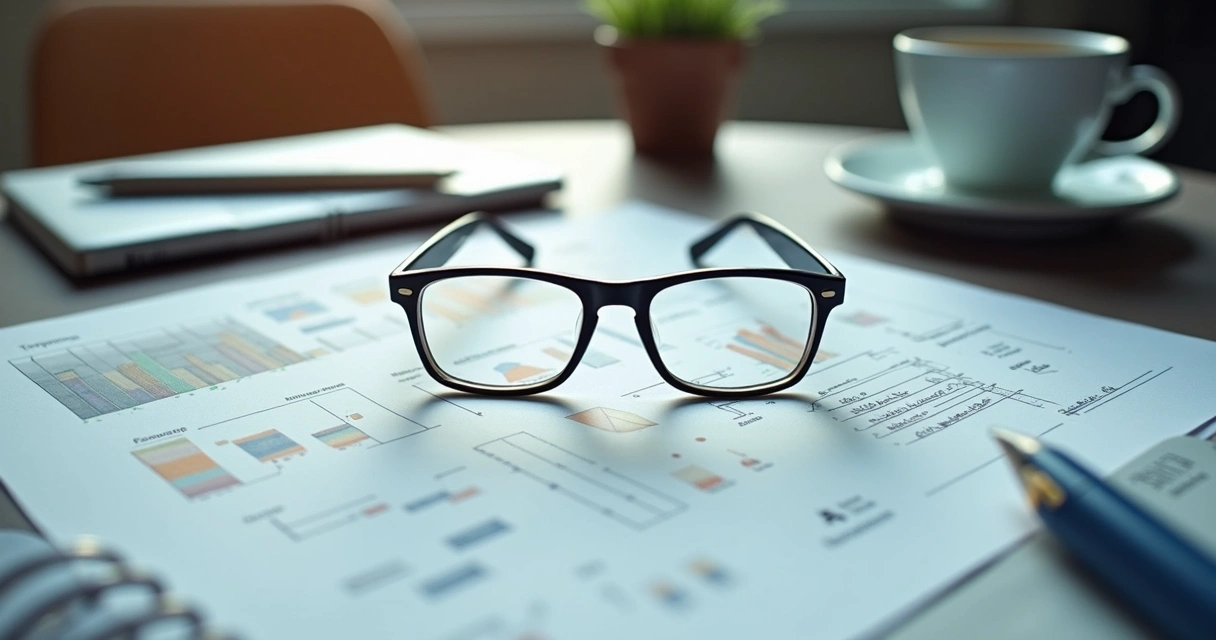 Óculos sobre papéis com anotações manuscritas 