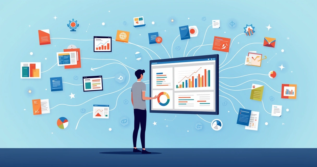 Diversas fontes de dados conectadas a um dashboard unificado 