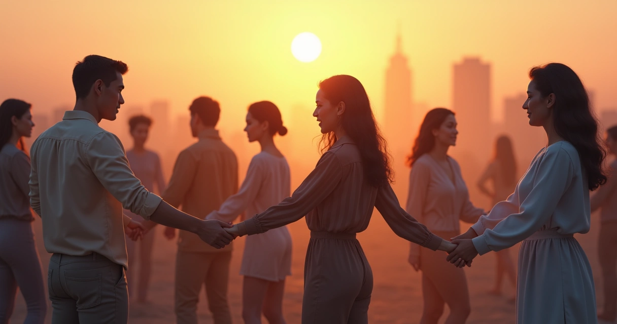 People forming a chain to symbolize connection between individual and collective 