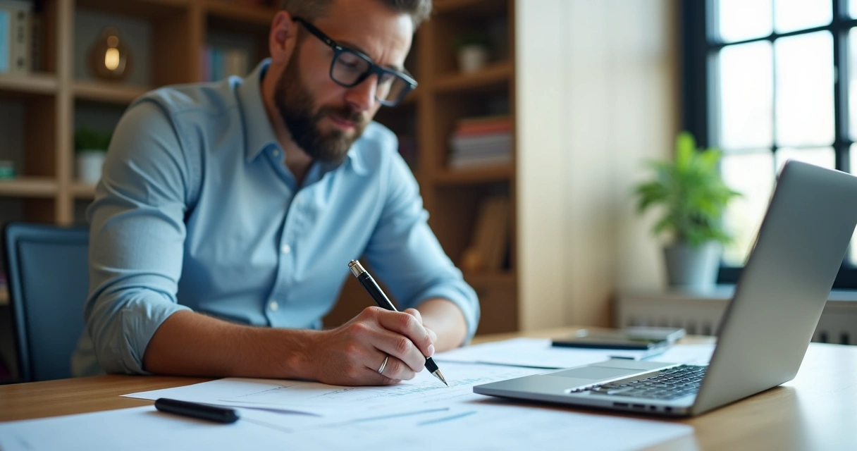 Analista de RH observando anotações durante processo de seleção