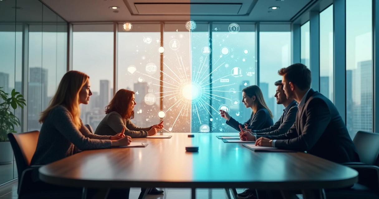 Comparación visual entre consciencia individual y colectiva en una organización moderna 