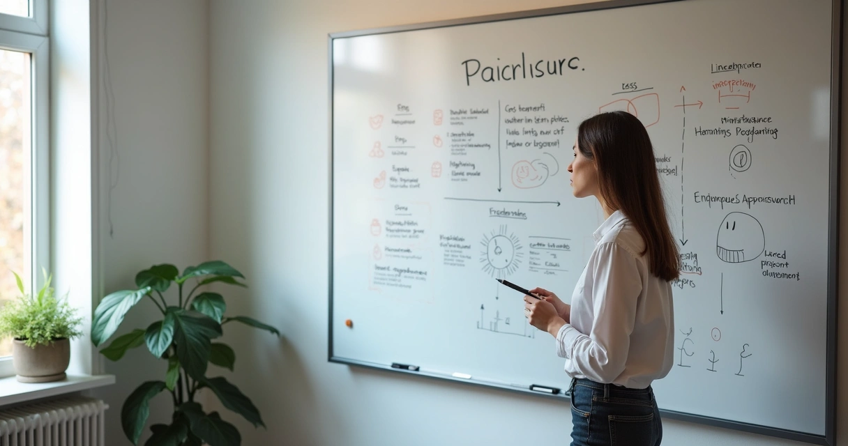 Profissional olhando para um quadro branco com anotações éticas e emocionais