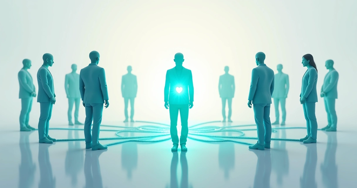 Símbolo de consciência integrada com várias pessoas conectadas