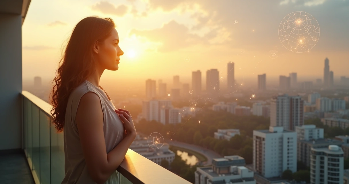Pessoa em ambiente urbano contemplando conexões entre mente, corpo e cidade 