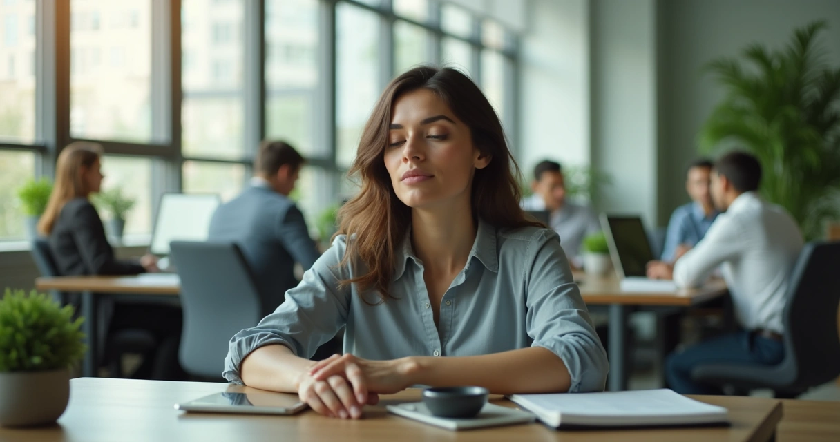 Pessoa olhando para dentro de si em ambiente de trabalho