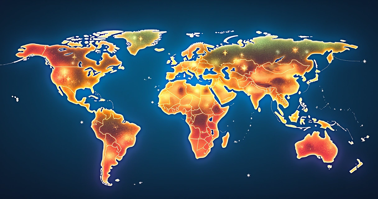 Conexão entre pessoas de diferentes culturas em um planeta iluminado 