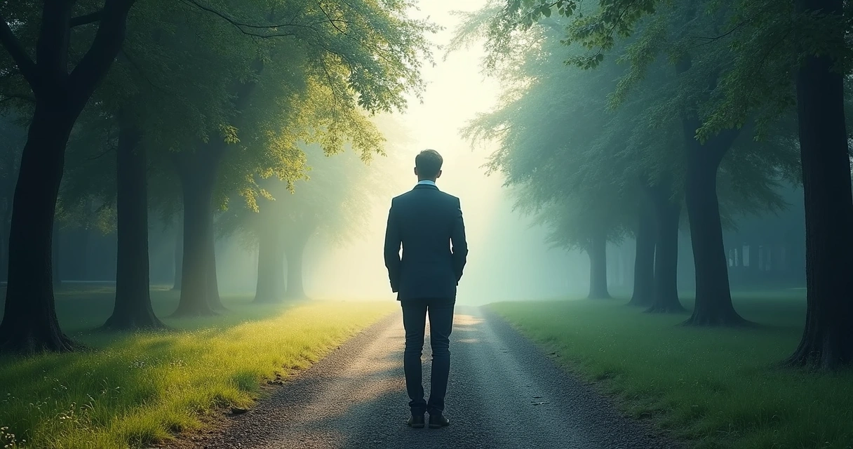 Pessoa refletindo em meio a caminhos divergentes 