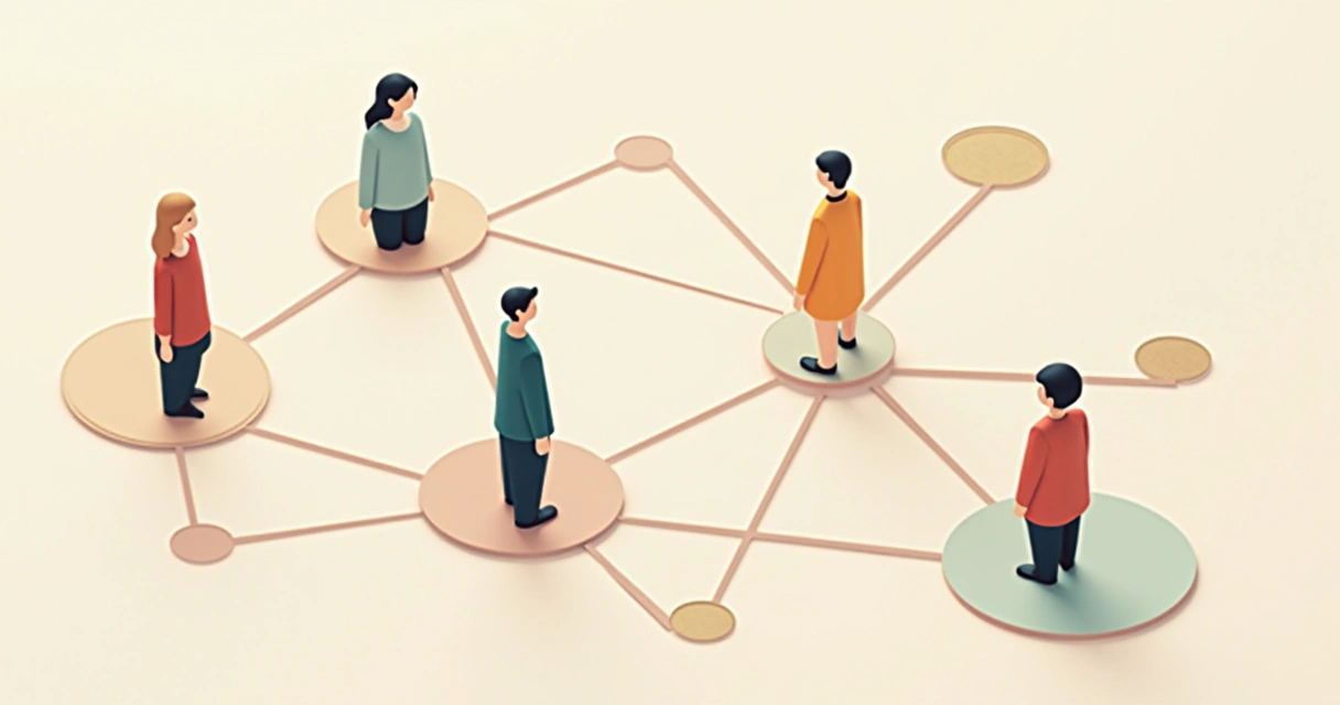 Ilustração de equipes conectadas em círculos sobrepostos, representando consciência sistêmica