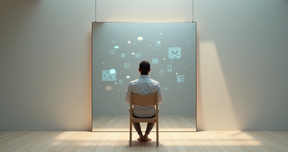 Persona reflexionando frente a su propio reflejo simbolizando consciencia y autopercepción 