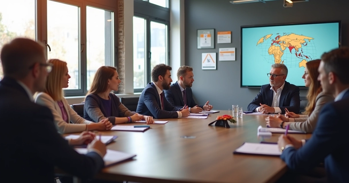 Palestra com funcionários em ambiente corporativo moderno 