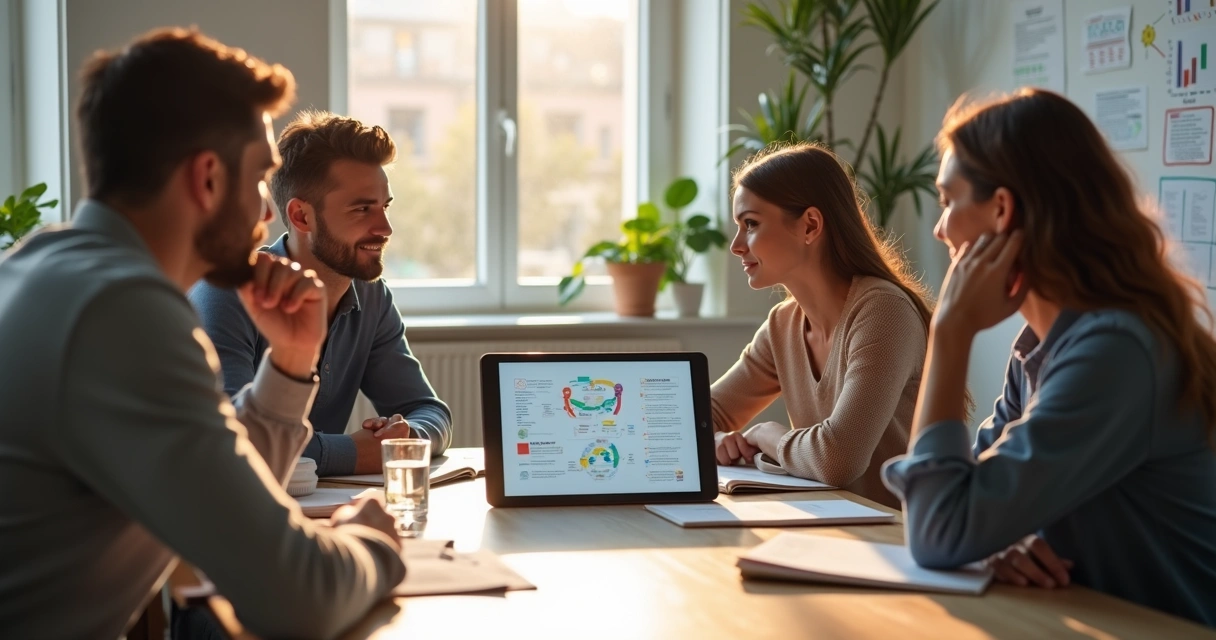 Team making conscious decisions together around a table 