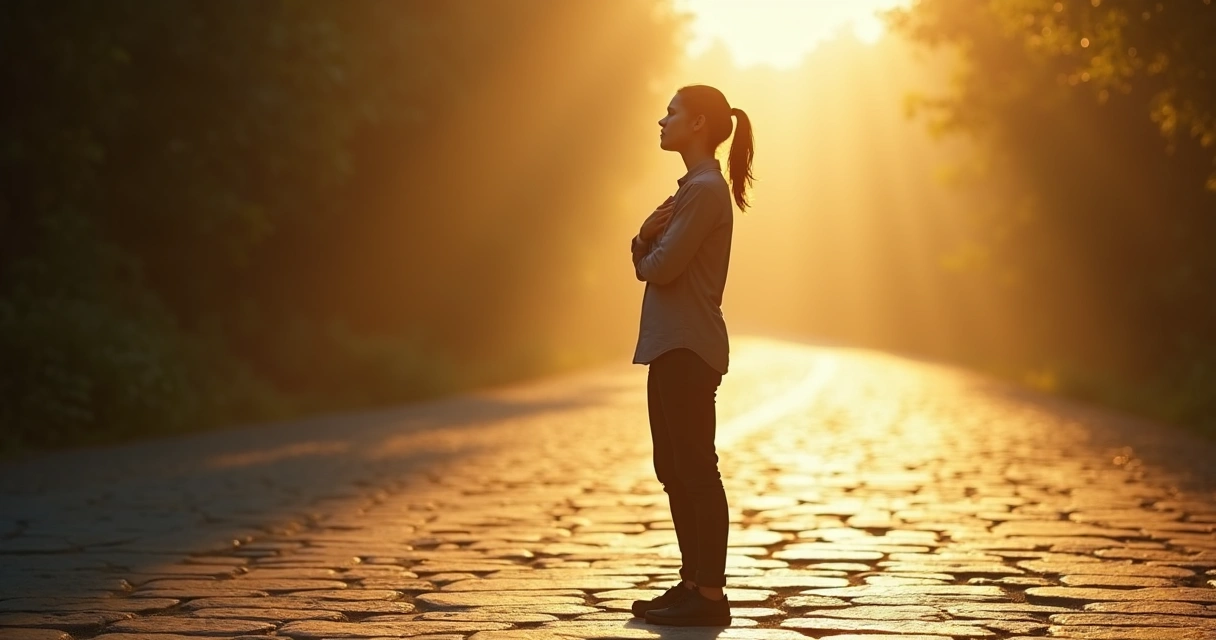 Person making a thoughtful decision while standing in sunlight