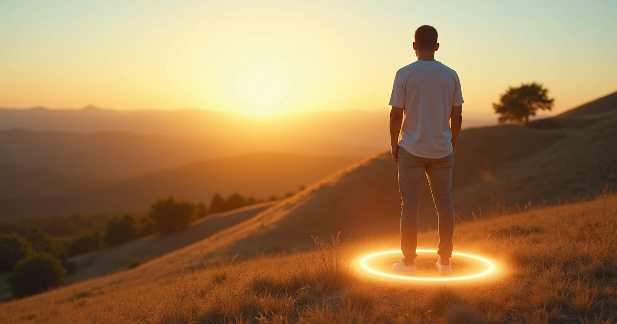 Person standing calmly inside a soft glowing circle symbolizing healthy personal boundaries 
