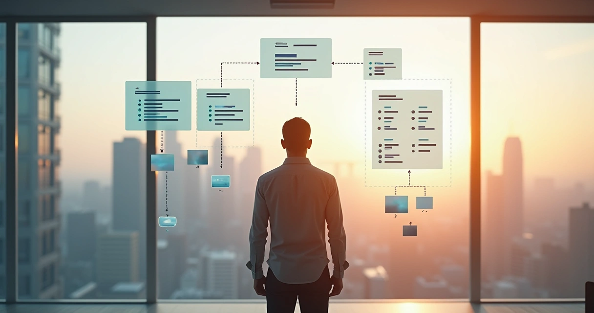 Person visualizing structured goals on transparent boards 