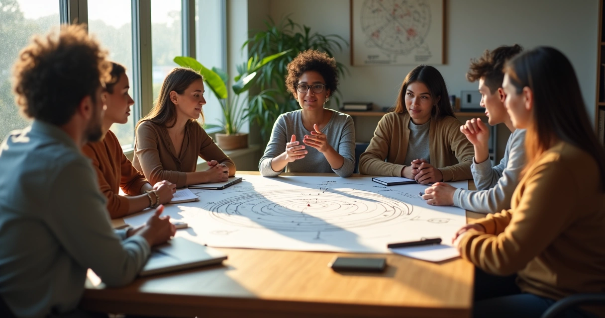 Diverse team around a table making a conscious group decision together 