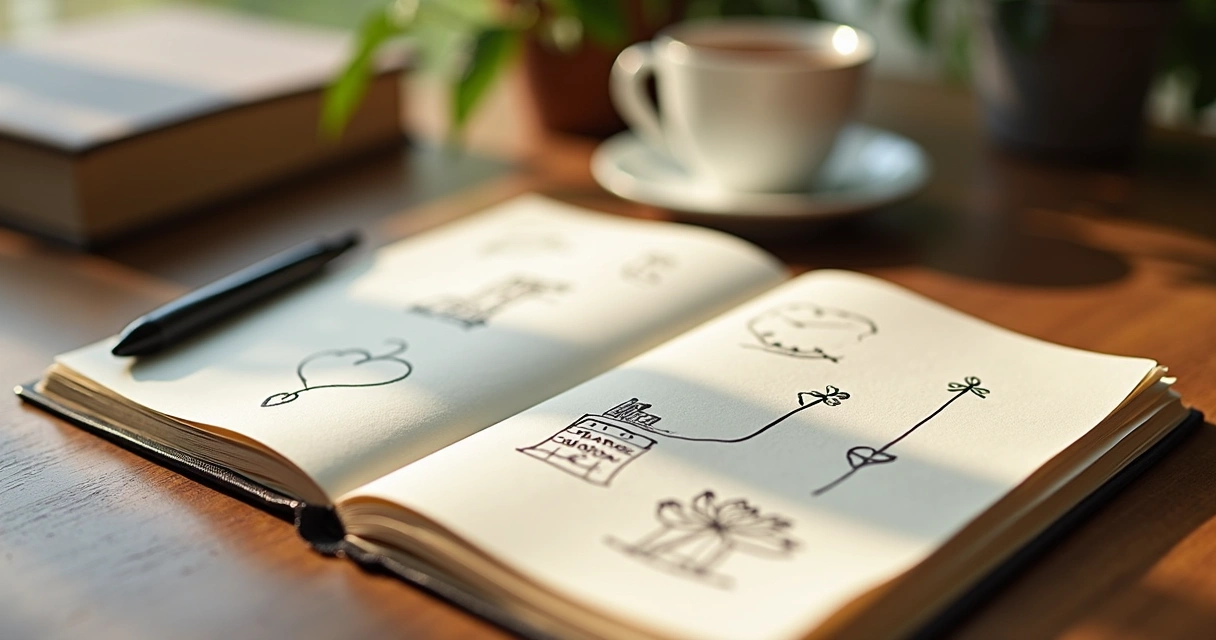 Personal journal with notes and self-reflection symbols 