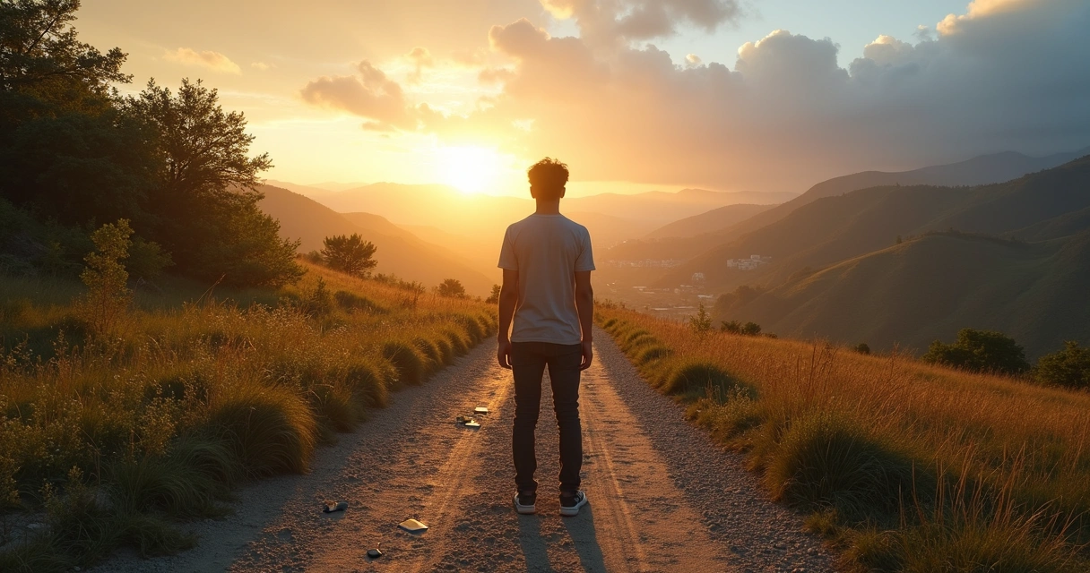 Person standing on a split path between chaos and clarity 
