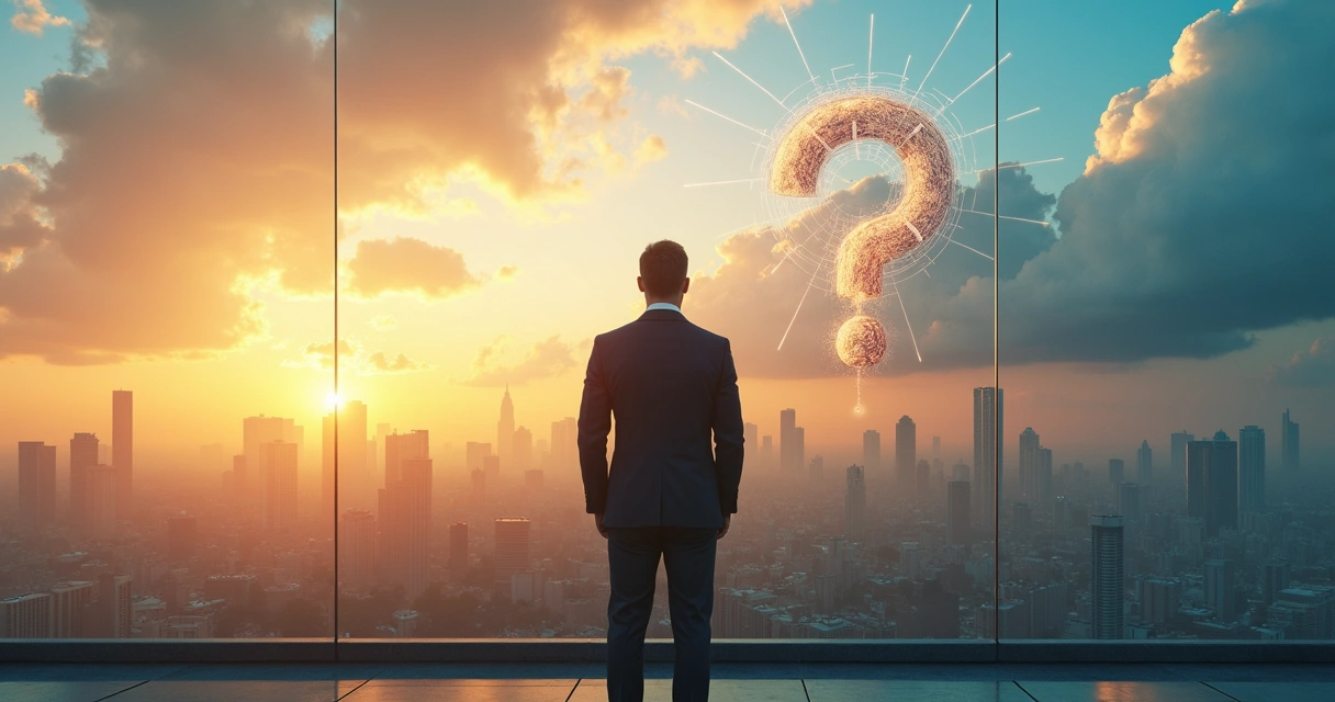 Conscious leader overlooking a city facing complex challenges 