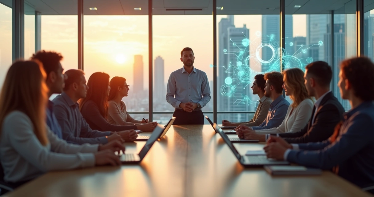 Diverse leadership team in a modern office guided by a mindful leader 