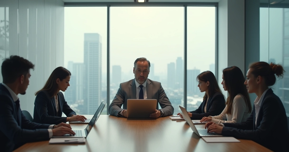 Leader at meeting table unaware of emotional distance from team 