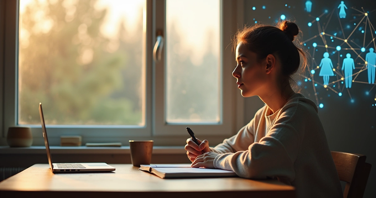 Person reflecting with connecting lines between human silhouettes symbolizing rewiring relationship patterns 
