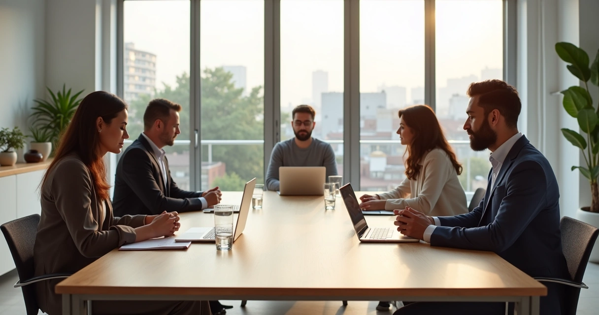 Diverse teammates in a calm office combining meditation and collaborative work 