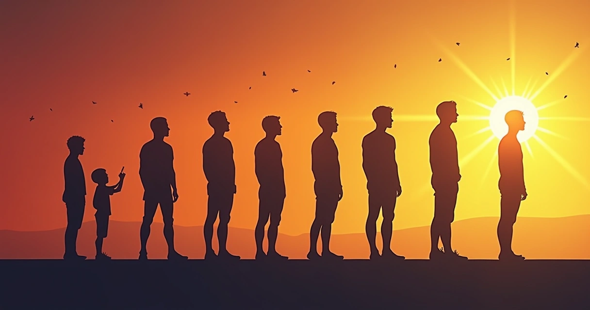 Seven illustrated icons representing the seven stages of consciousness, each with different color backgrounds