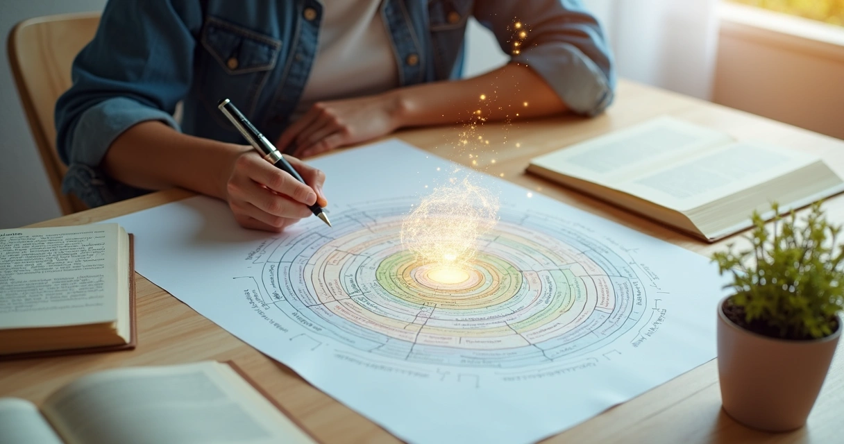 Person mapping levels of consciousness on a glowing mind diagram 