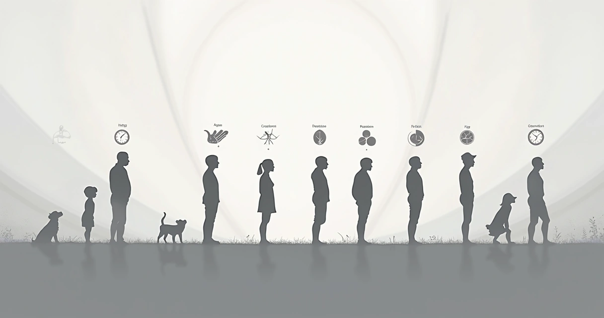 Timeline illustration of human growth and purpose across ages 