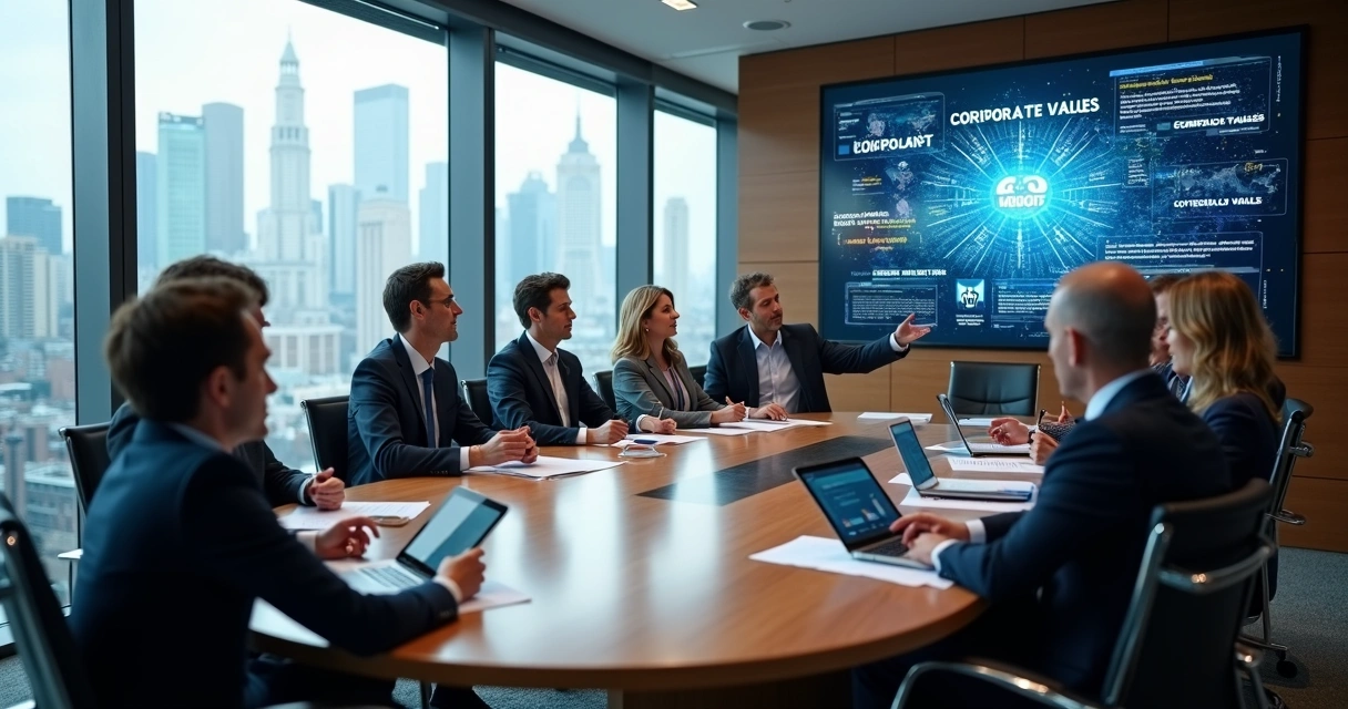 Consejo de administración reunido alrededor de una mesa estratégica 