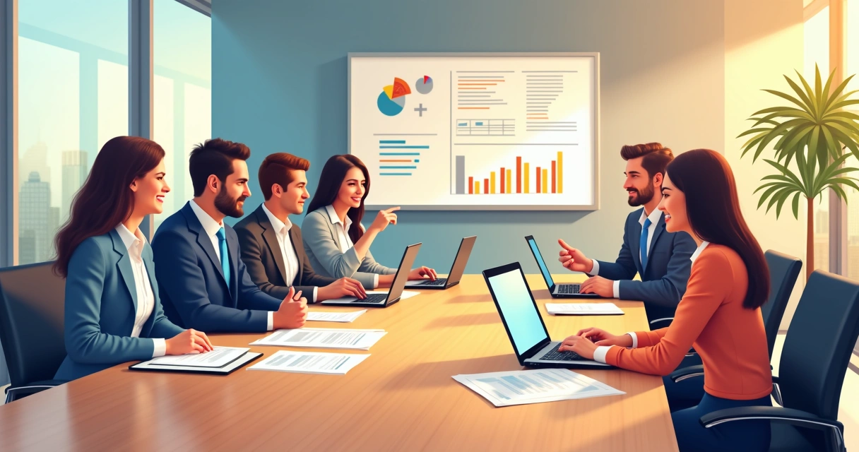 Conselheiros sentados ao redor de uma mesa discutindo estratégias de comunicação 