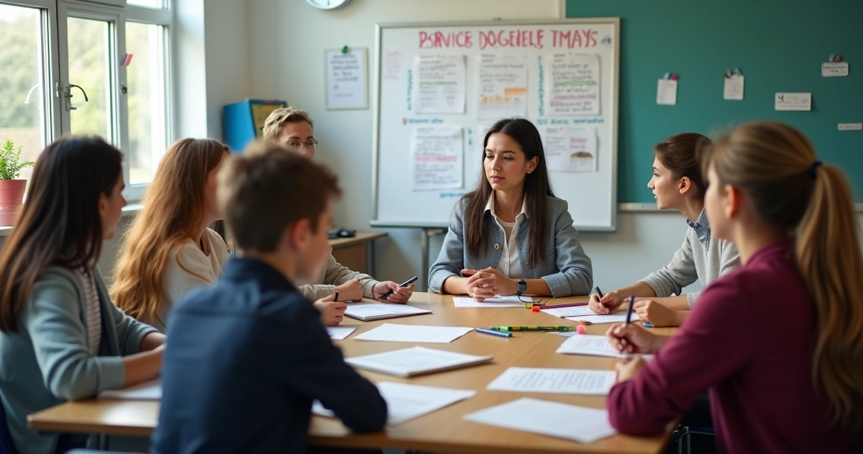 Grupo escolar reunido em conselho de convivência 