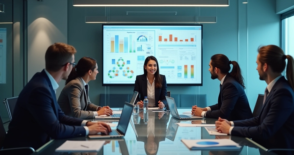 Grupo sentado à mesa debatendo governança corporativa 