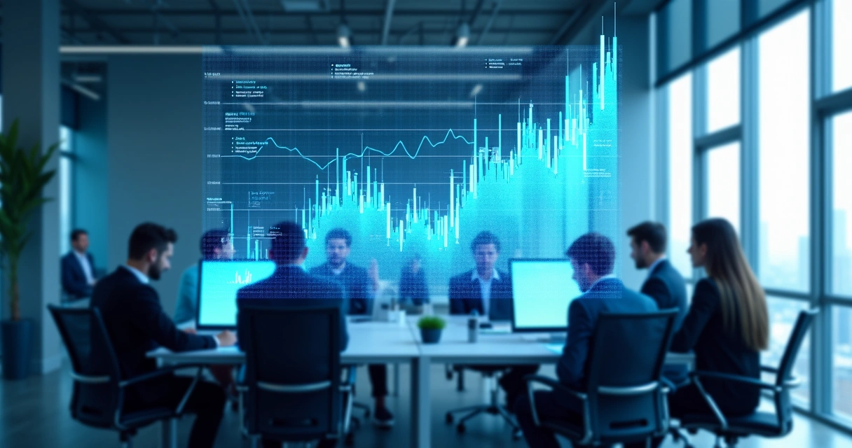 Gráfico transparente sobreposto a uma equipe de negócios em ação 