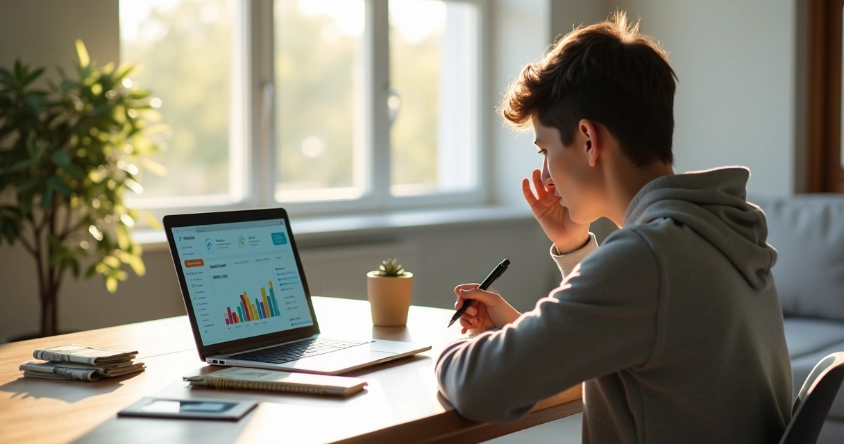 Pessoa analisando finanças com equilíbrio entre mente e dinheiro 