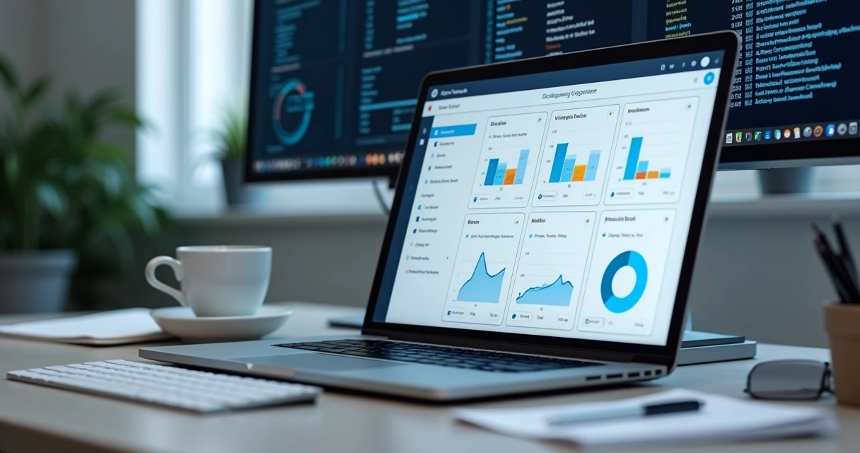 Console de backup unificado do Bacula Enterprise em exibição na tela de um notebook e monitor ao fundo 