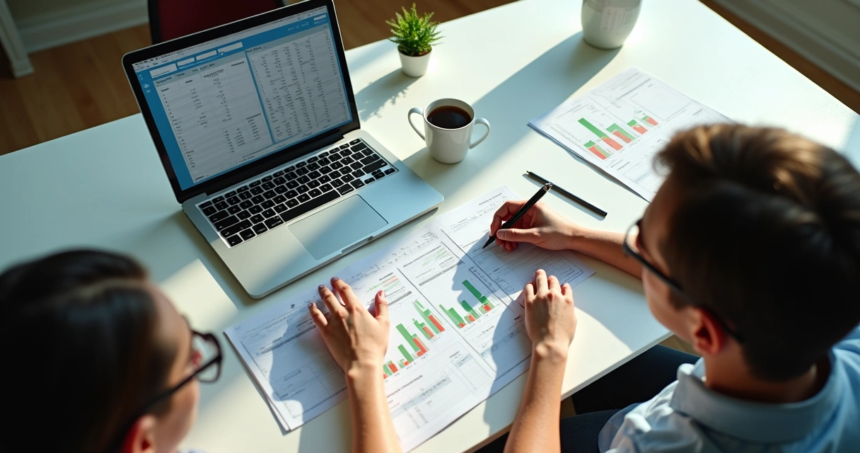 Planilhas automatizadas sendo analisadas em computador 