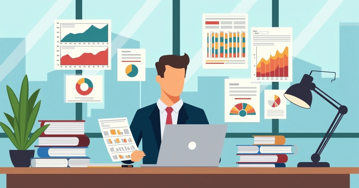 Gestor analisando gráficos e indicadores empresariais 