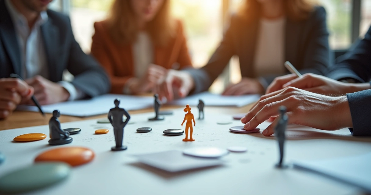 Facilitador usa objetos como representantes durante constelação corporativa