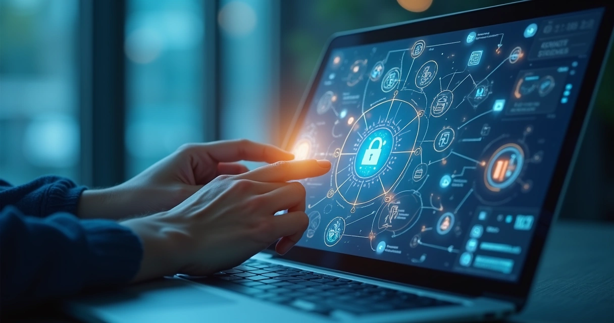 Símbolos digitais variados representando vínculos familiares numa tela de computador 