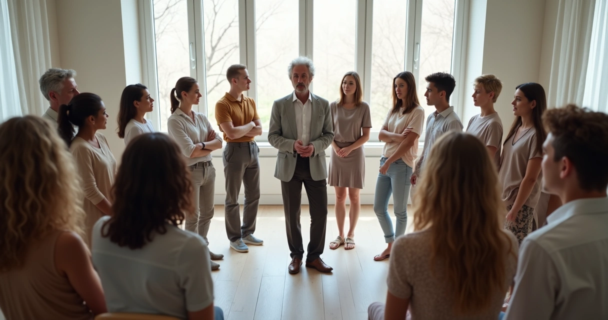 Grupo de pessoas em círculo durante constelação grupal 